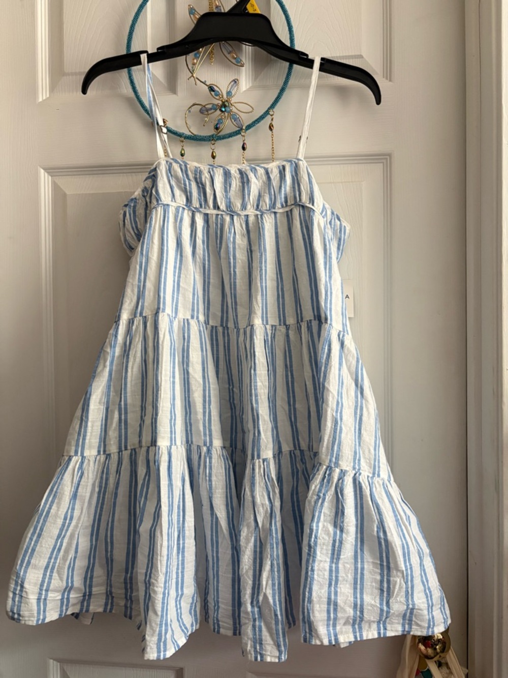 jcpenney Blue and White Striped Tiered Babydoll Top
